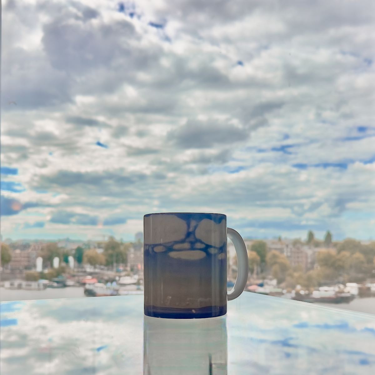 Ferdinand Hodler ceramic mug filled with coffee, featuring “Lake Geneva Seen from Chexbres” artwork, museum-quality gift for art lovers
