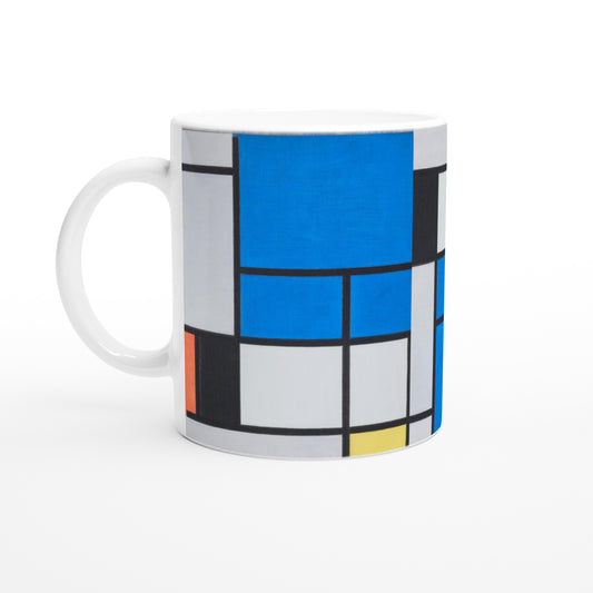 Piet Mondrian Becher | Komposition mit großer blauer Fläche, Rot, Schwarz, Gelb und Grau
