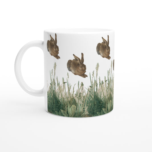 Albrecht Dürer Young Hare and Piece of Turf ceramic mug, museum-quality reproduction of Renaissance watercolor paintings, 11oz (325ml)