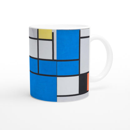 Piet Mondrian Becher | Komposition mit großer blauer Fläche, Rot, Schwarz, Gelb und Grau