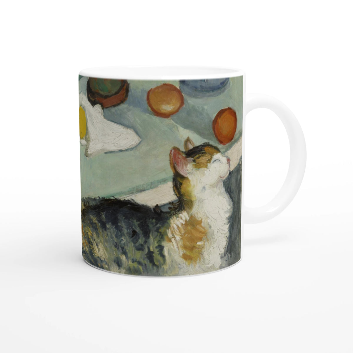 Auguste Macke “The Spirit in the House: Still Life with Cat” ceramic mug, museum-quality reproduction of colorful still life painting, 11oz (325ml)